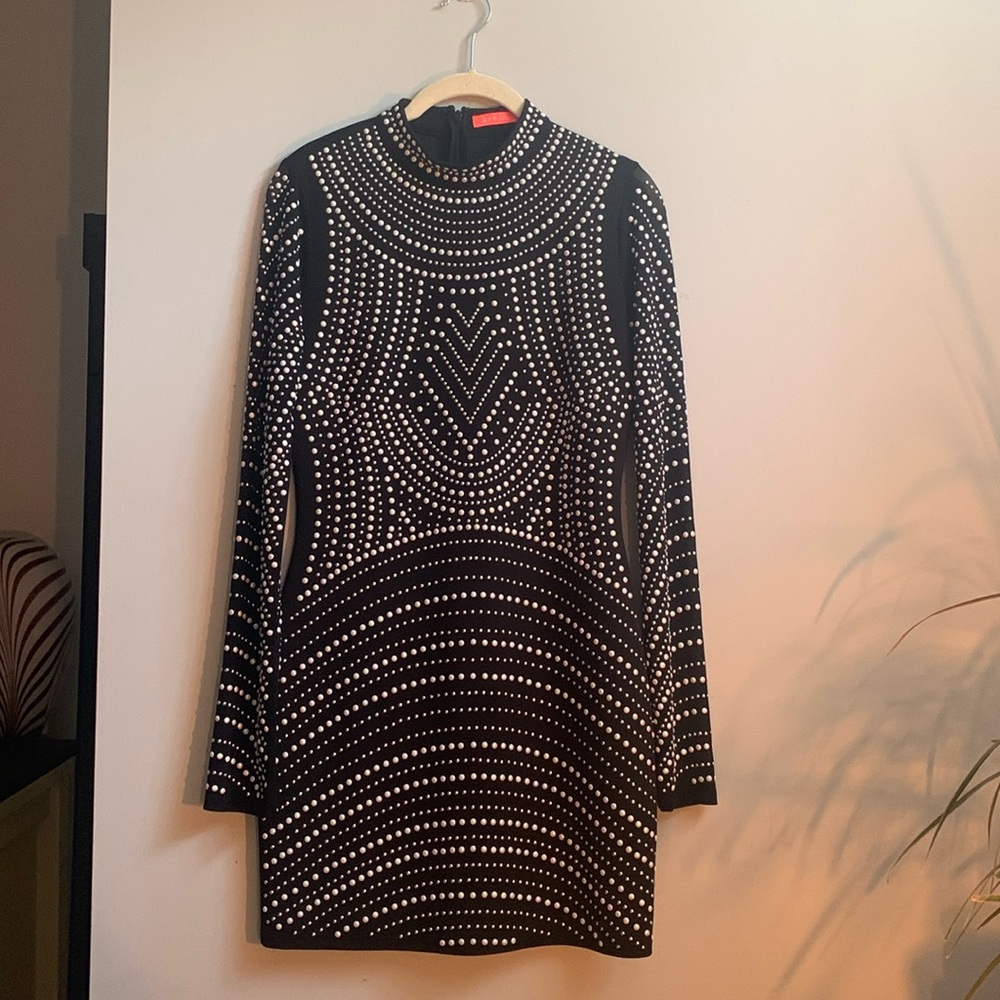 NWOT, Banjul, Black Bodycon dress with geometrical studded design, Sz M